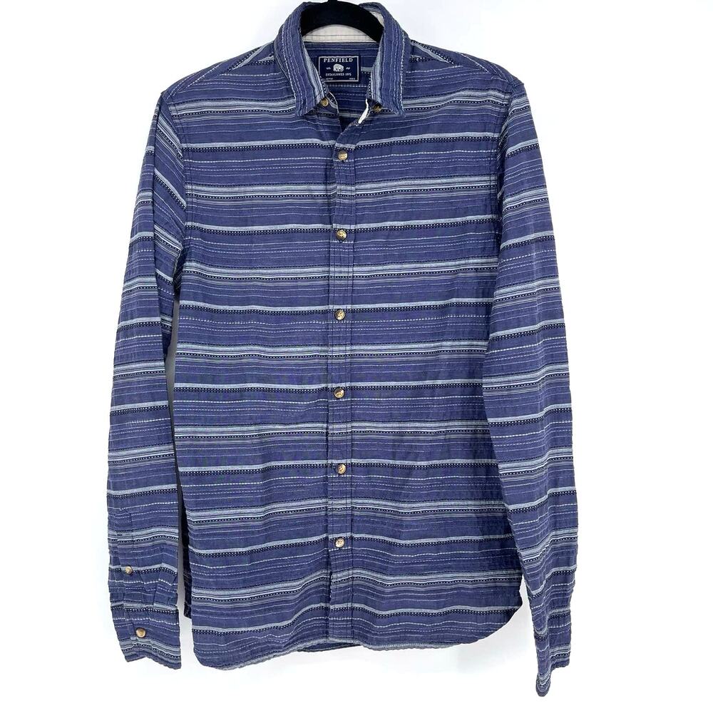 Penfield McKay Stripe Shirt Mens Small Blue Button Down Long Sleeve Cotton